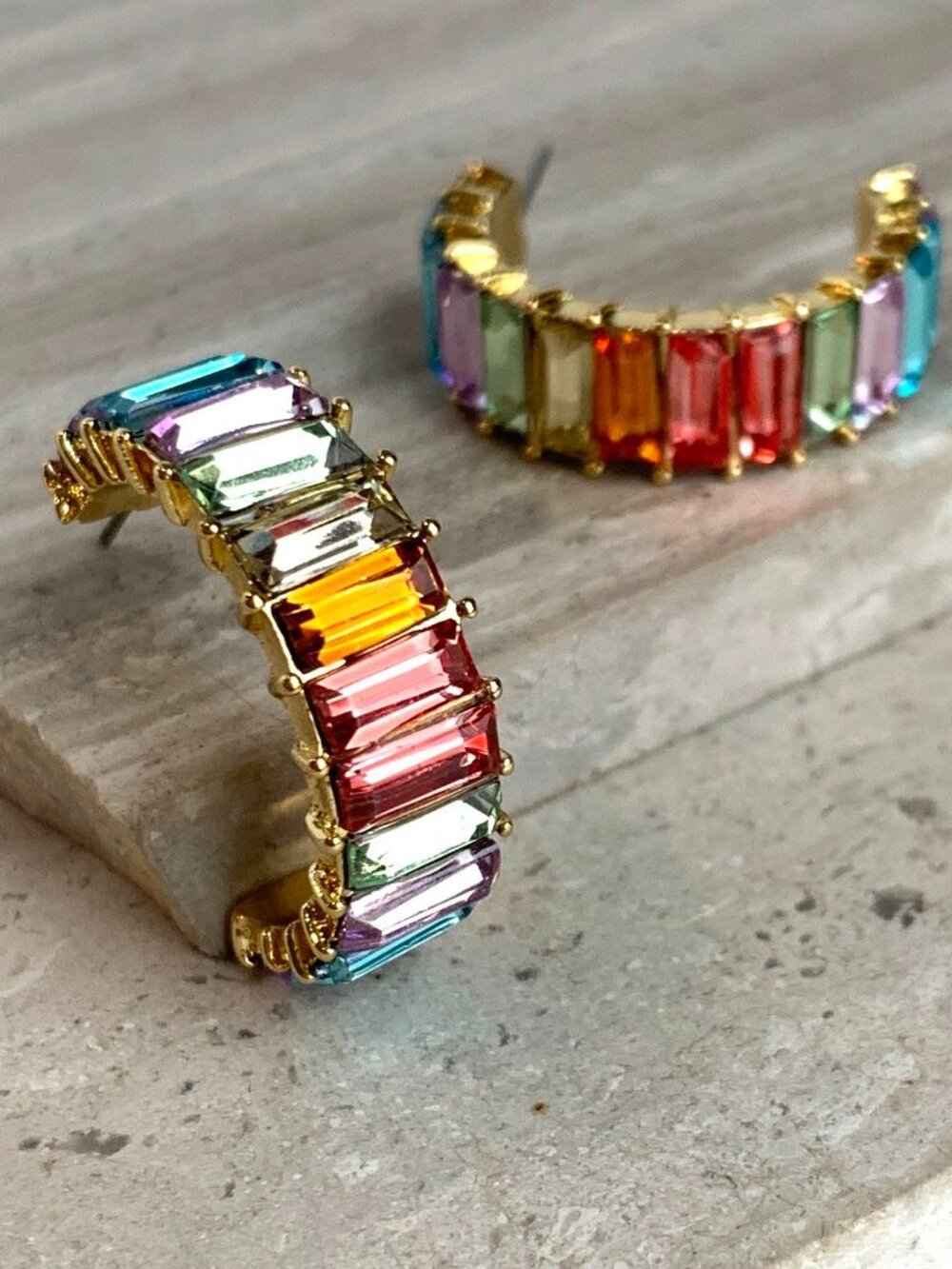 NEW Anthropologie Rainbow Crystal Hoop Earrings